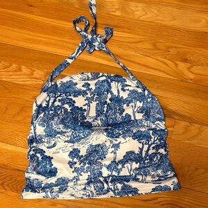 Elegant Blue and White Printed Women's Tank Top